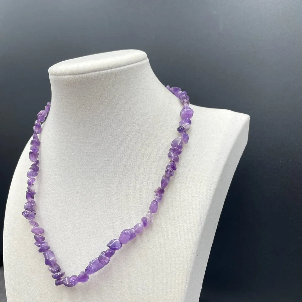 VTG‎ Purple Amethyst Chip Bead Necklace Natural Stone Strand Boho Clavicle Look